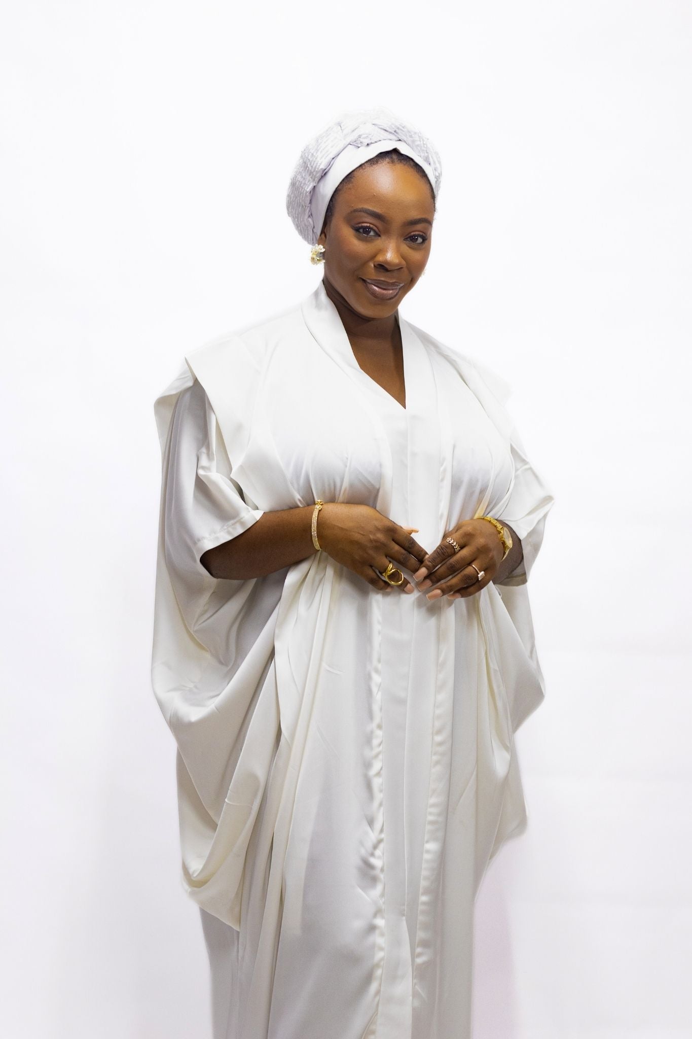 Low Drape Off White Silk Bou Bou - FASHKLO