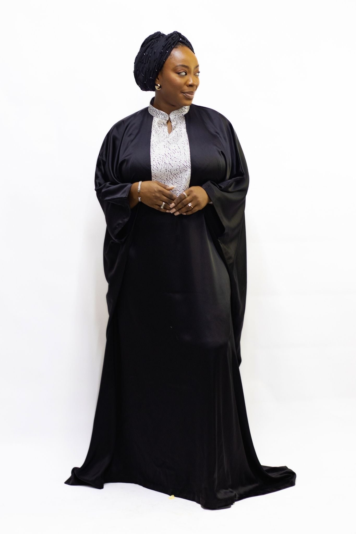 Black Silk Damask Detail Bou Bou - FASHKLO