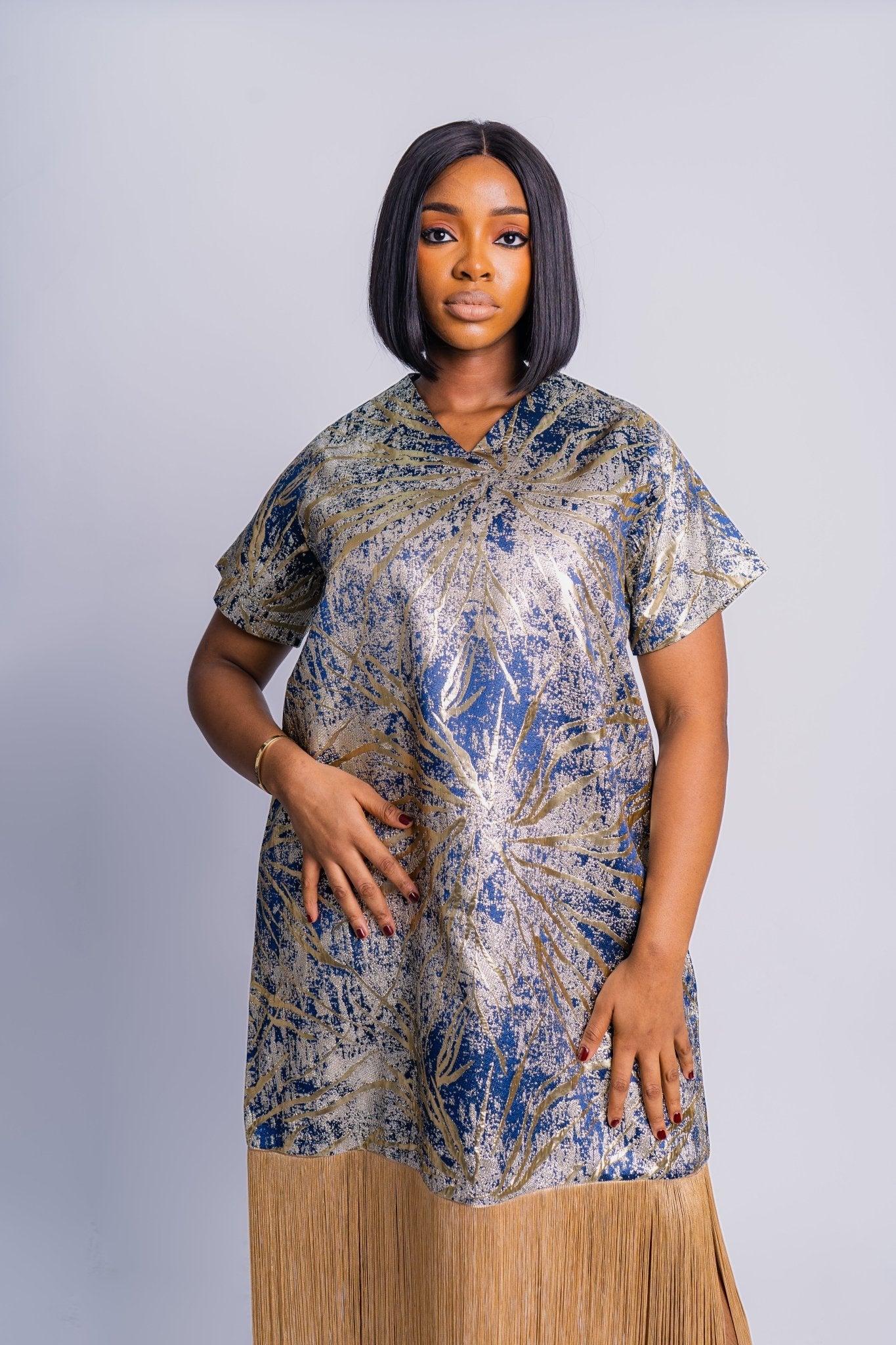 Blue Mix Fringed Brocade Bou bou - FASHKLO