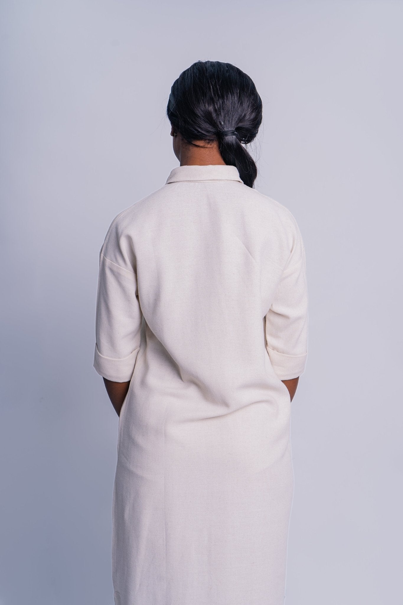 Cream Linen tone Shirt Dress - FASHKLO
