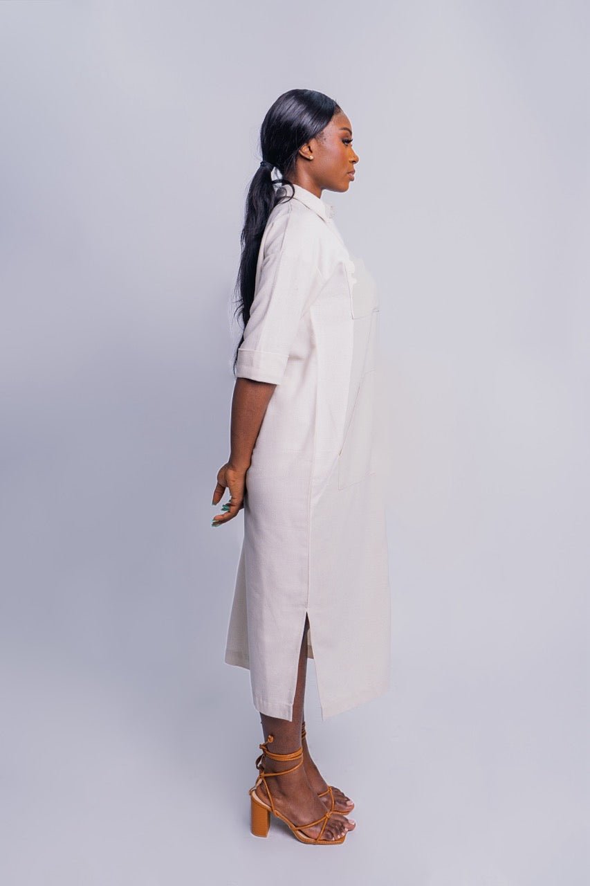 Cream Linen tone Shirt Dress - FASHKLO