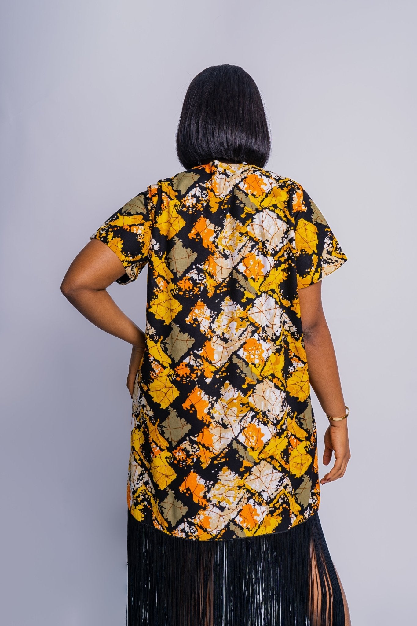 Yellow and Black Ankara Print Bou Bou with Fringe - FASHKLO