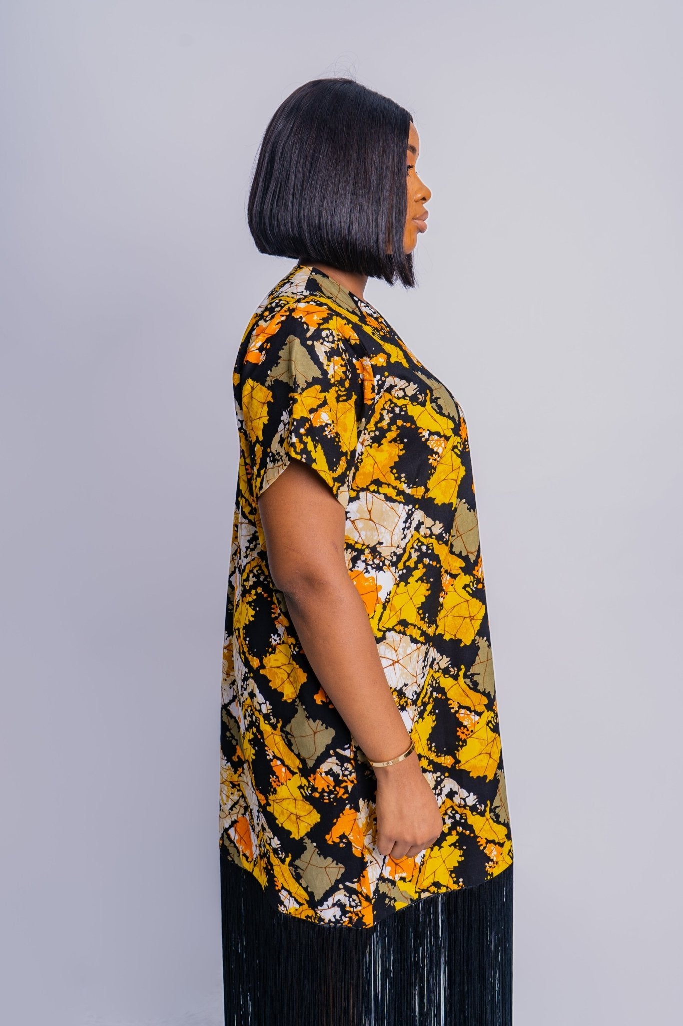 Yellow and Black Ankara Print Bou Bou with Fringe - FASHKLO